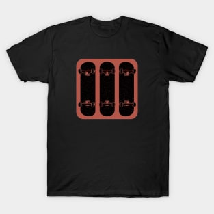 Three Skateboards on Red T-Shirt